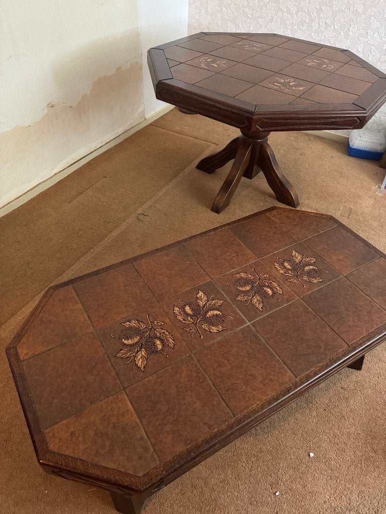 Vintage tafelset & salontafel | Tafels met tegelblad en hout, Ophalen