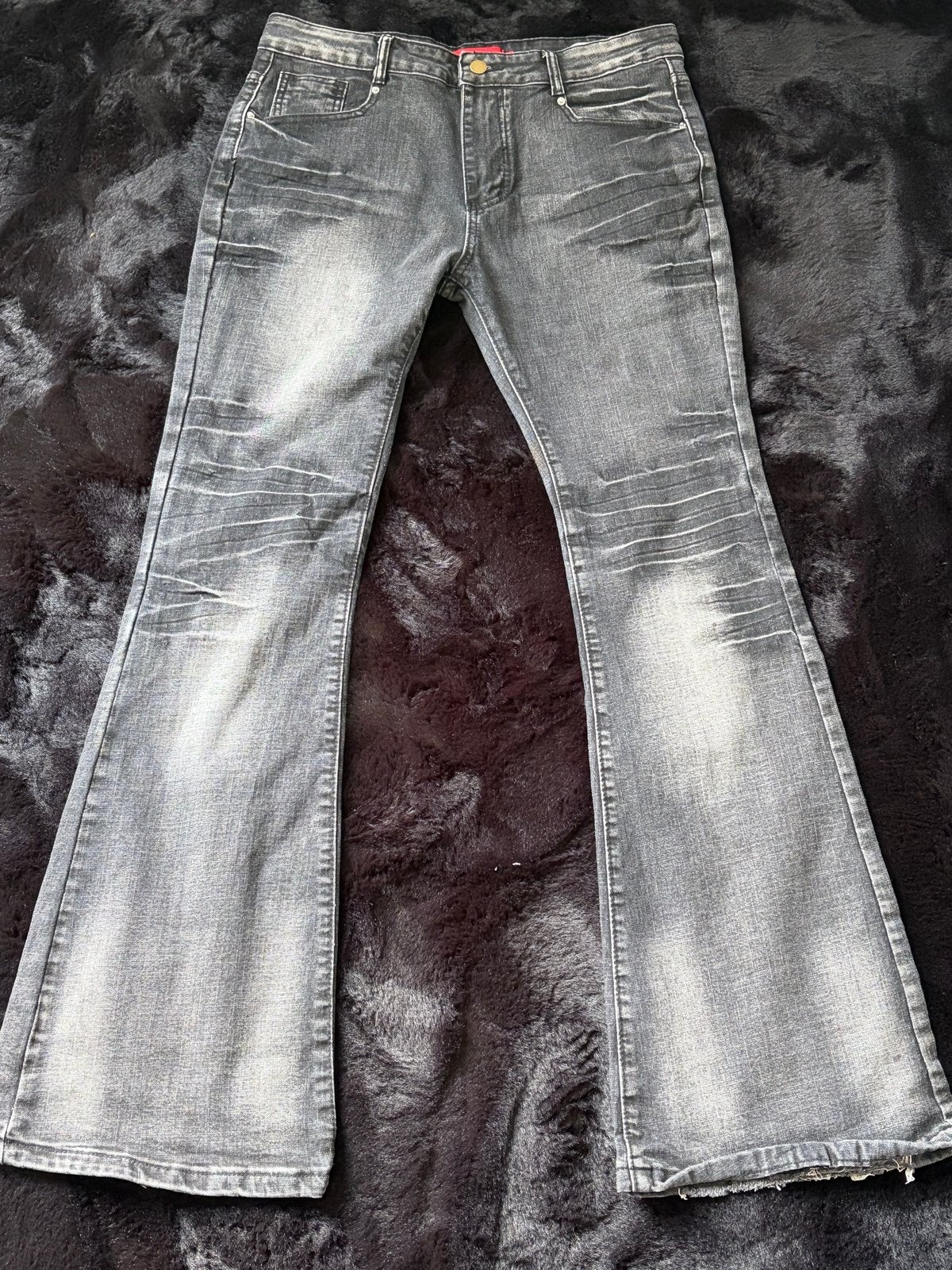 Grijze flared jeans met lichte wassing, Ophalen of Verzenden, Gedragen, Grijs