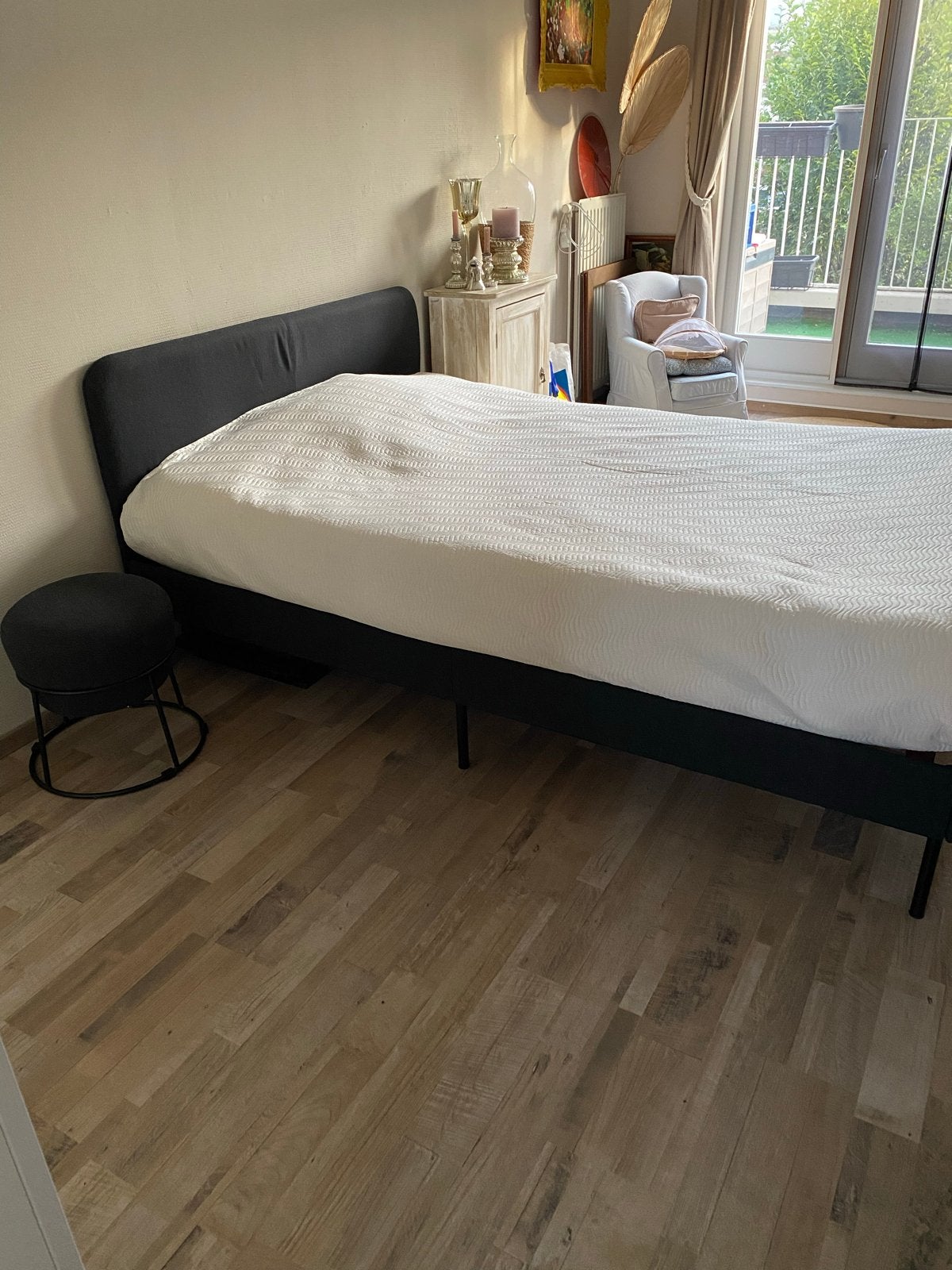 Ikea Bed 140x200 met Bodem en Matras - Z.g.a.n., Ophalen, Zwart, Tweepersoons, 140 cm