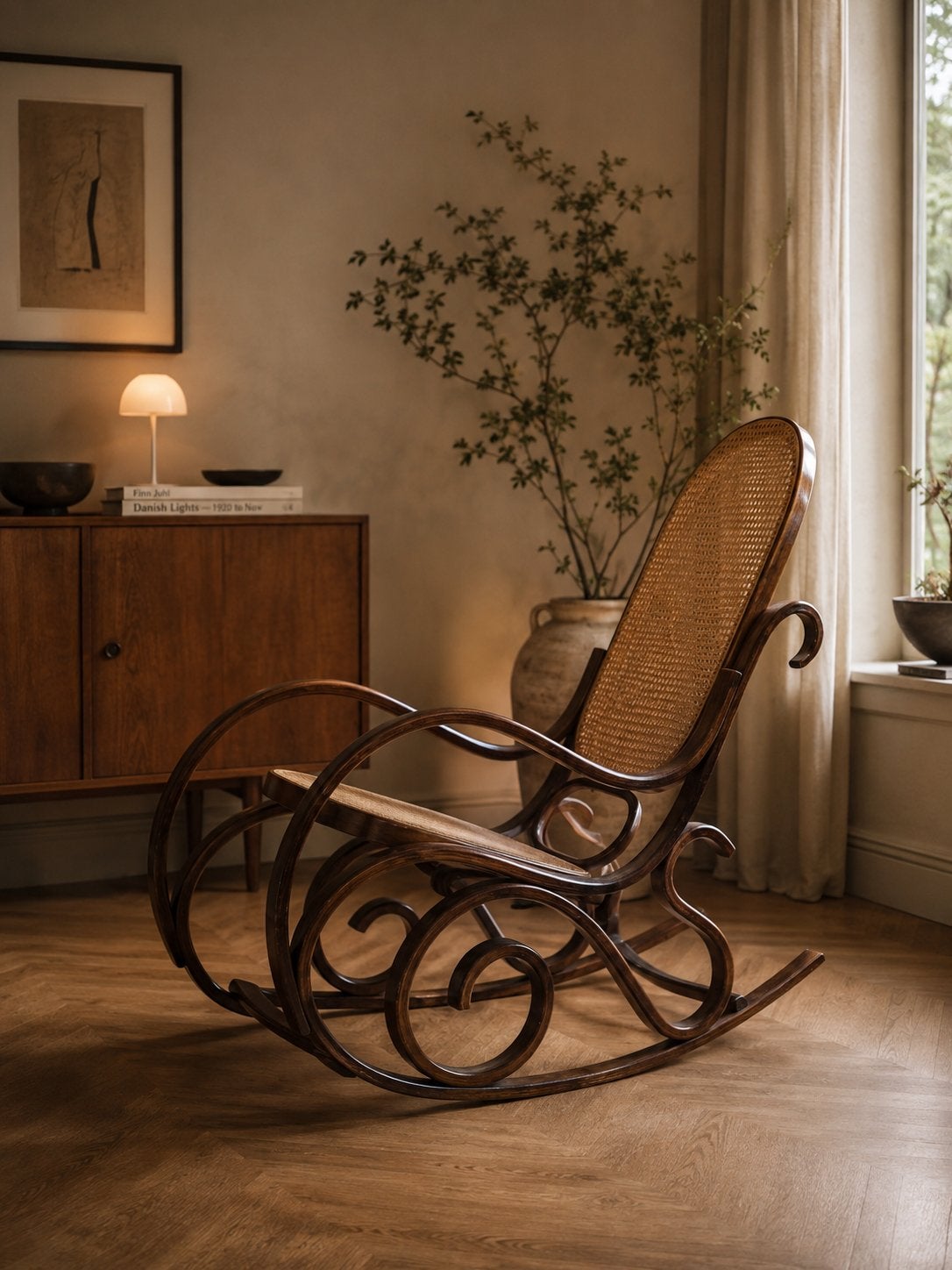 Vintage Thonet-stijl Webbing Schommelstoel, Huis en Inrichting, Ophalen