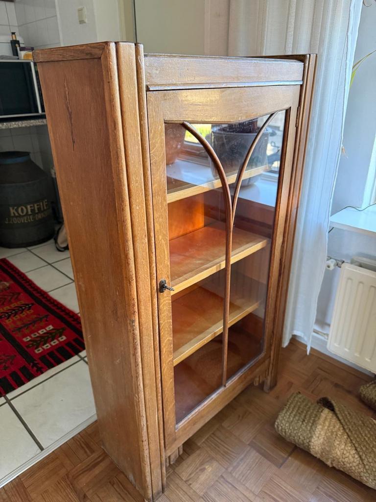 Art Deco Vitrinekast / Boekenkast, Huis en Inrichting, Kasten | Vitrinekasten, Ophalen, 100 tot 150 cm, Eikenhout, 50 tot 100 cm