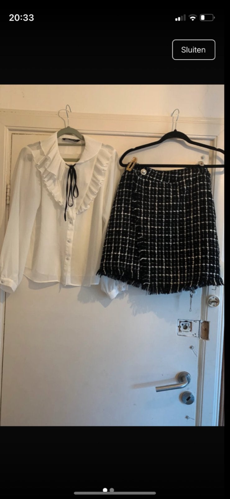 Witte blouse Zara en geruite rok maat 36, Ophalen of Verzenden, Gedragen, Maat 36 (S), Wit