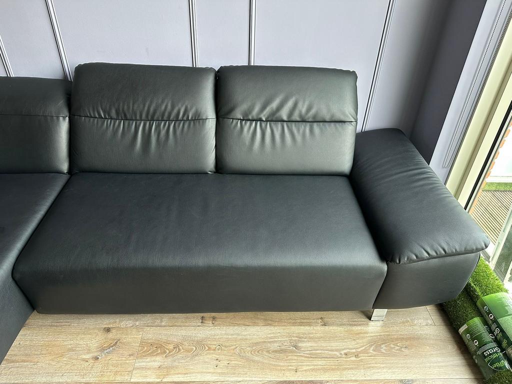 Zwarte leren bank, Ophalen, 250 tot 300 cm, Hoekbank, Leer
