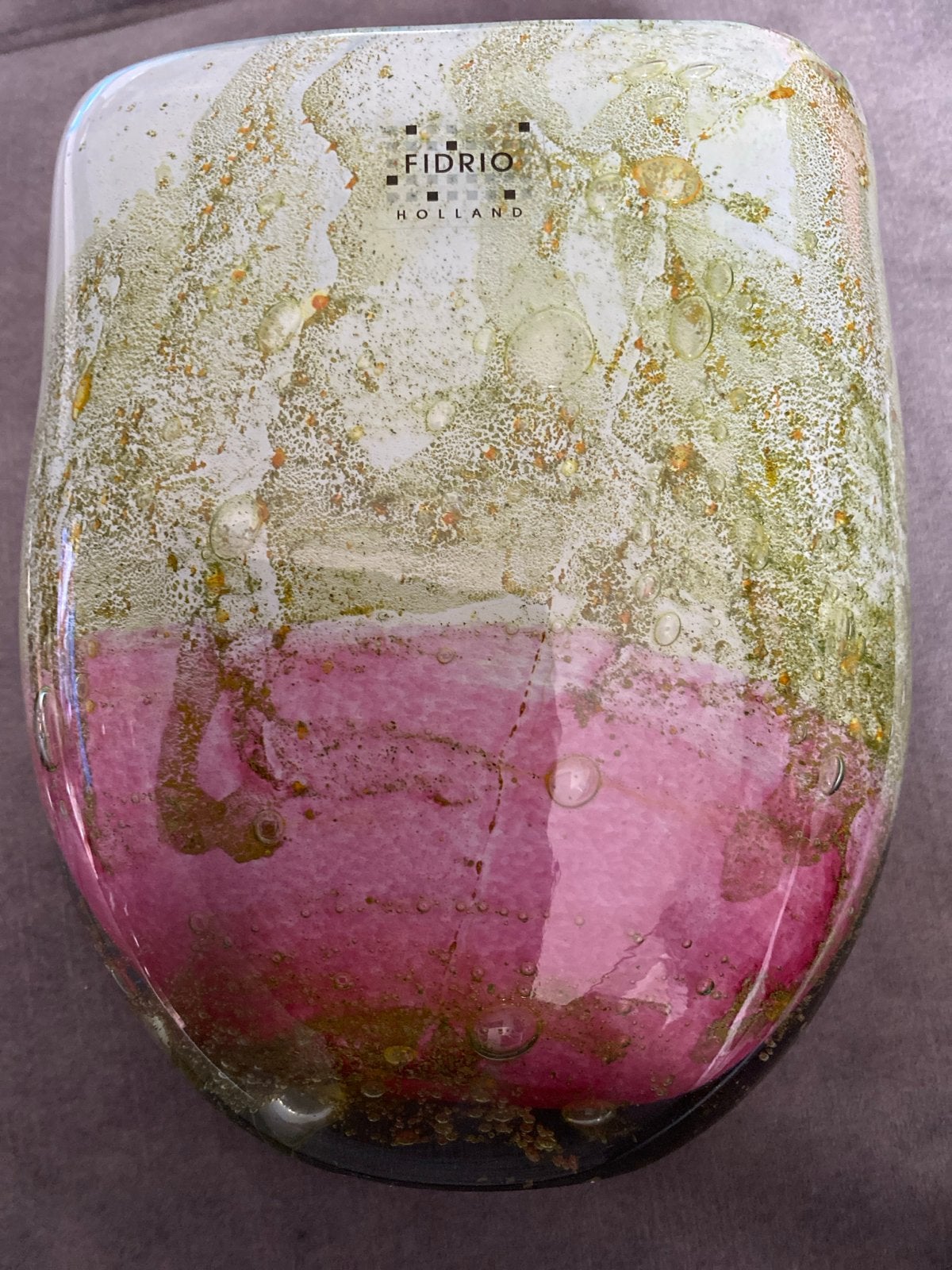 Unieke Fidrio glazen vaas - Groen/Roze met bubbels, Ophalen of Verzenden