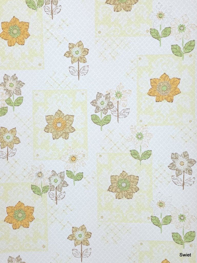 5022 sixties bloemenbehang oranje groen retro stijl swiet, Huis en Inrichting, Ophalen of Verzenden, Groen