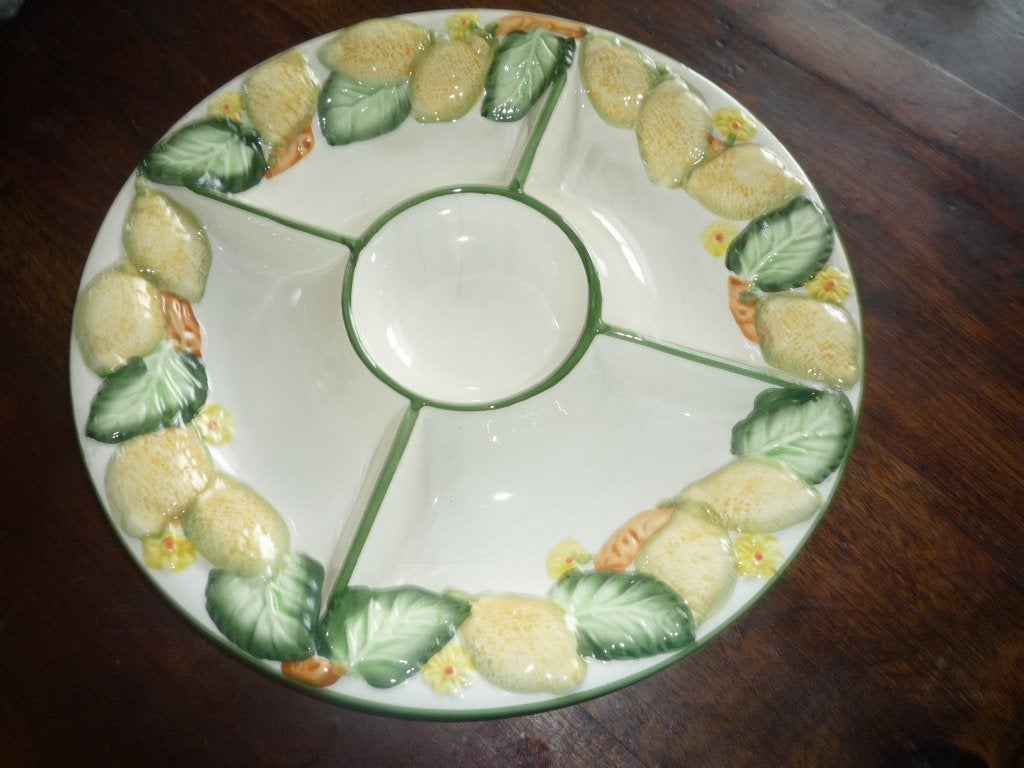 ronde Ø 33 cm aardewerk vak schaal met opgelegde citroenen, Ophalen of Verzenden, Overige stijlen, Aardewerk, Schaal of Schalen
