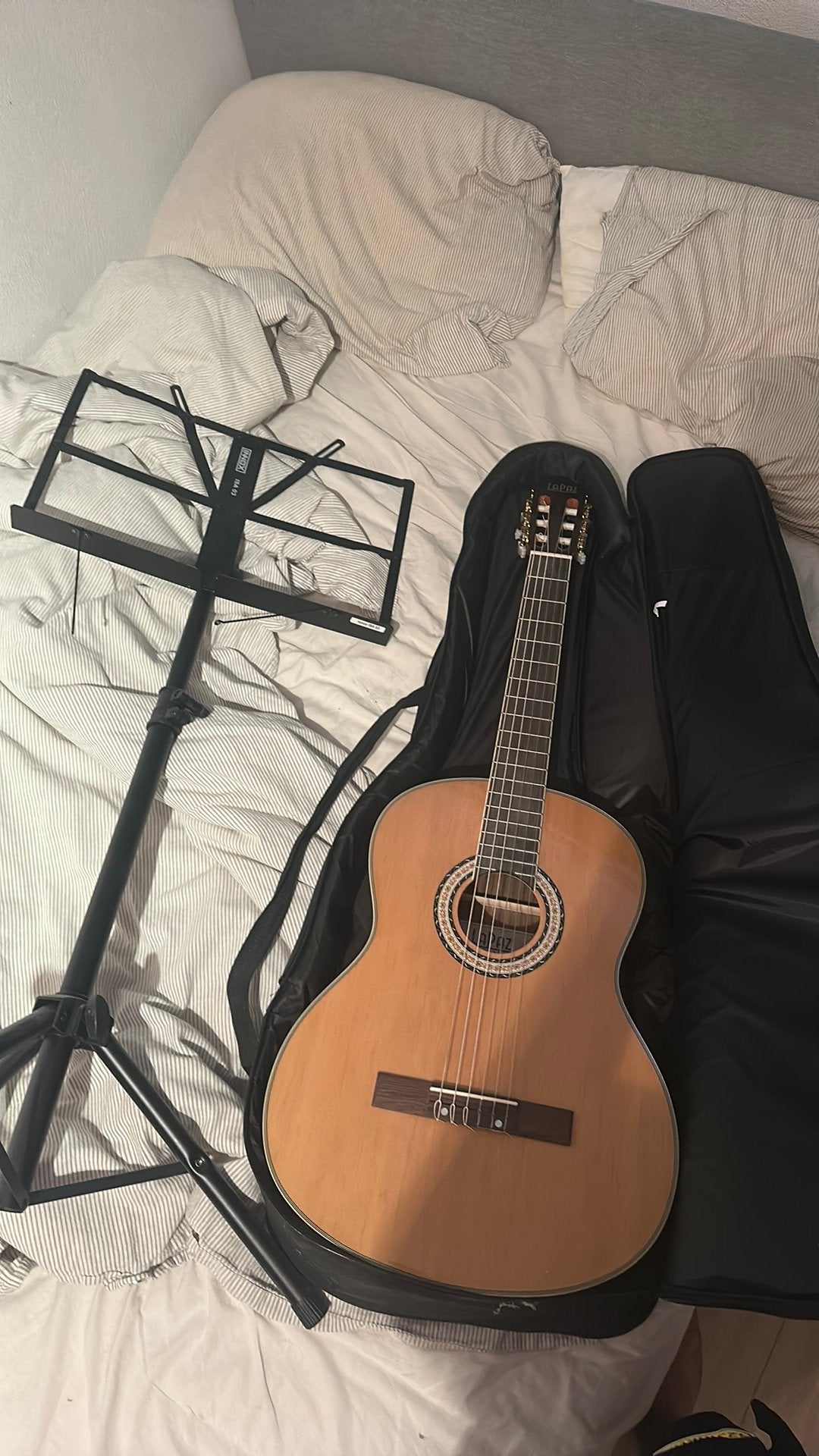 Gitaar + hoes + rekje, Ophalen, Zo goed als nieuw, Klassieke of Spaanse gitaar