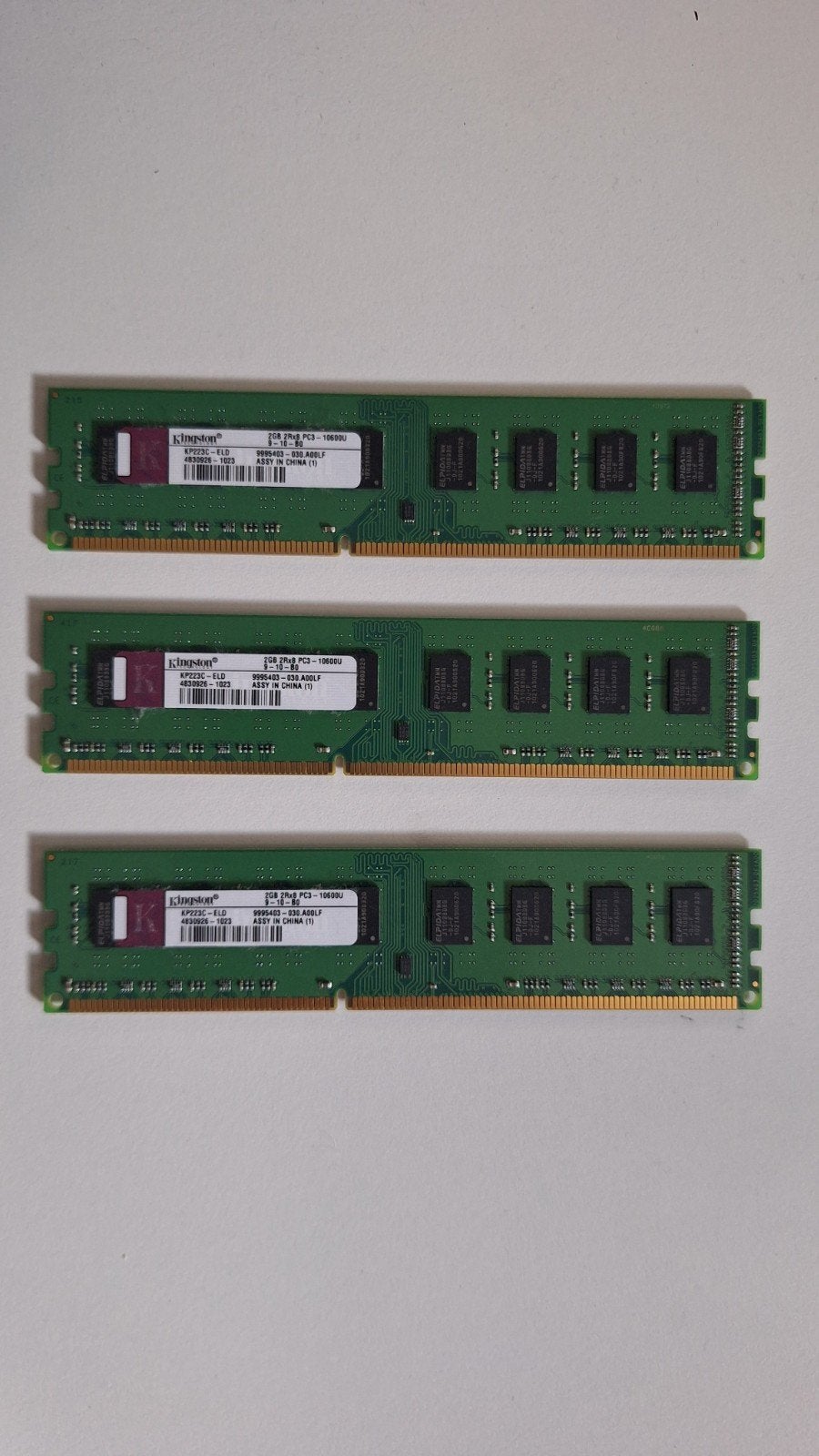 Kingston DDR3 RAM Geheugen 3x 2GB PC3-10600U, Gebruikt, Server, DDR3, Ophalen of Verzenden