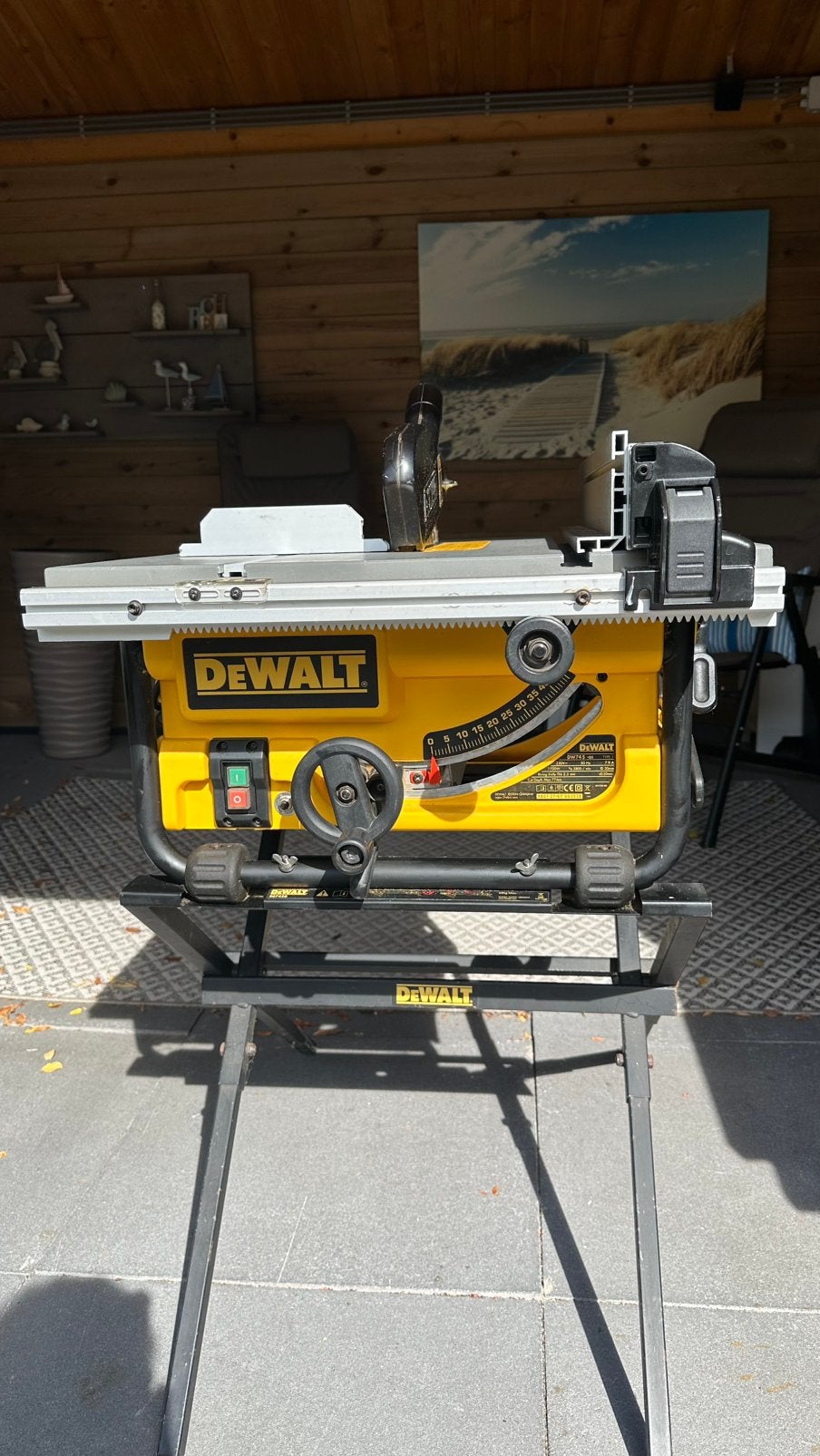 DeWalt tafelzaag met onderstel DW745-qs  in goede staat, Ophalen, Cirkelzaag, 70 mm of meer, Zo goed als nieuw