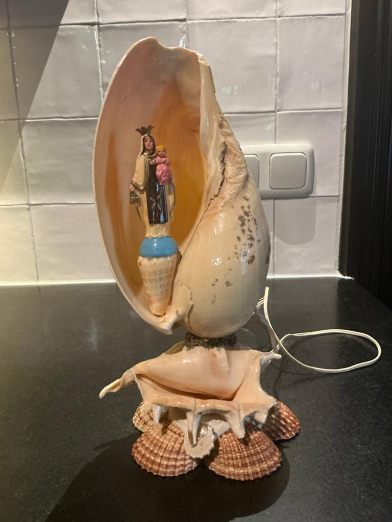 Vintage schelpen lamp 🍀 Maria en kindje, Ophalen of Verzenden