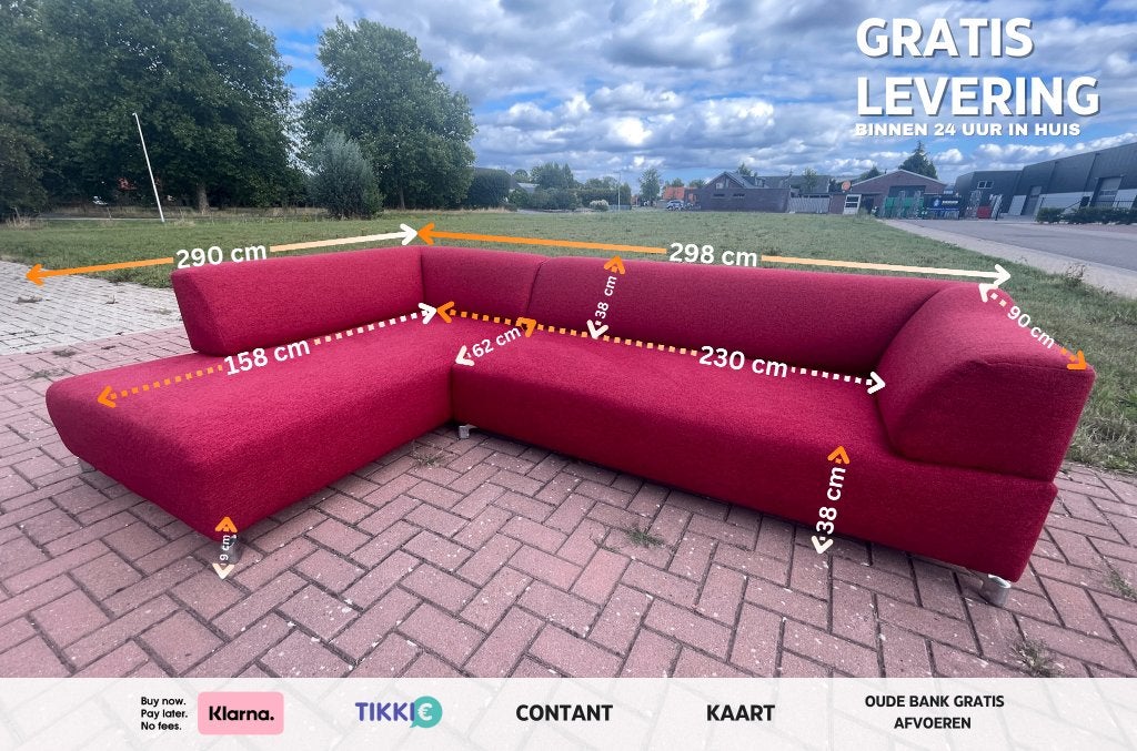 Leolux Faya Lobi hoekbank in het rood–Premium comfort, 150 tot 200 cm, Hoekbank, 75 tot 100 cm, Ophalen of Verzenden