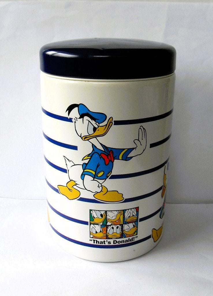 Donald Duck Brabantia Blik Walt Disney Voorraadbus, Ophalen of Verzenden, Donald Duck, Zo goed als nieuw, Beeldje of Figuurtje