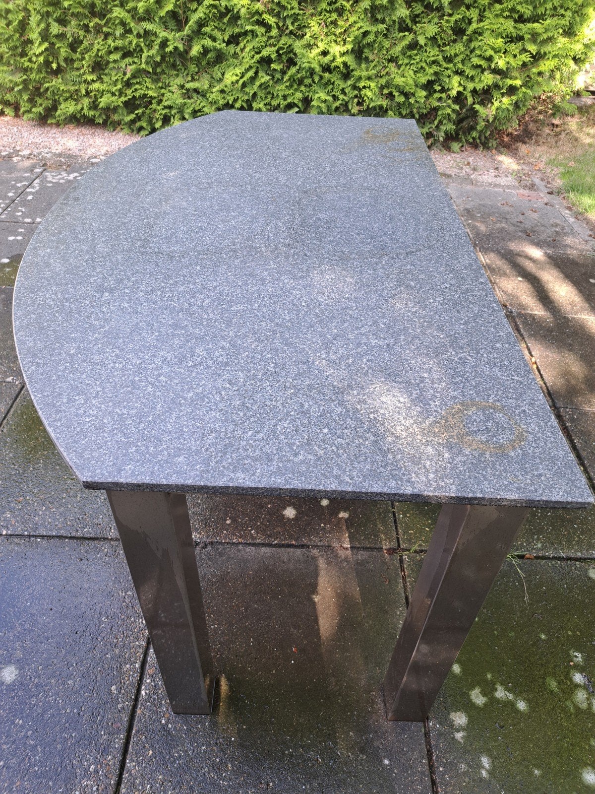 Granieten tuintafel met RVS onderstel 156x90, Ophalen, Gebruikt, Rechthoekig, Metaal