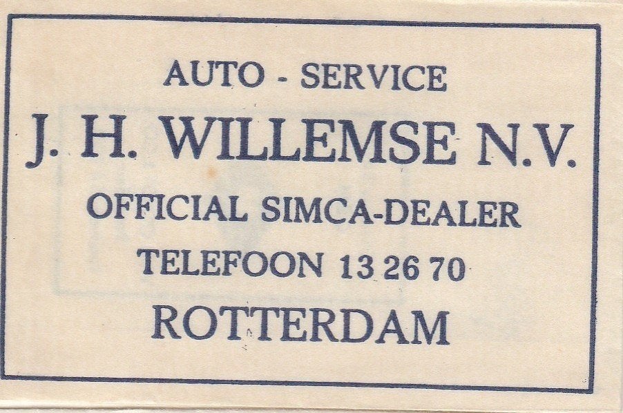 official SIMCA dealer J Willemse Rotterdam - auto service, Ophalen of Verzenden
