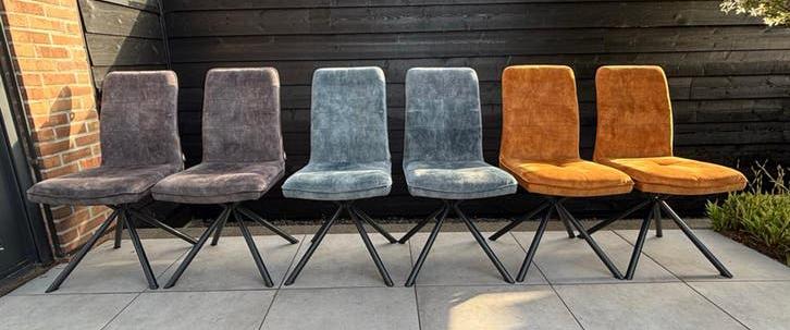 Set van 6 H&H eetkamerstoelen (Milva) in diverse kleuren, Huis en Inrichting, Stoelen, Gebruikt, Vijf, Zes of meer stoelen, Stof
