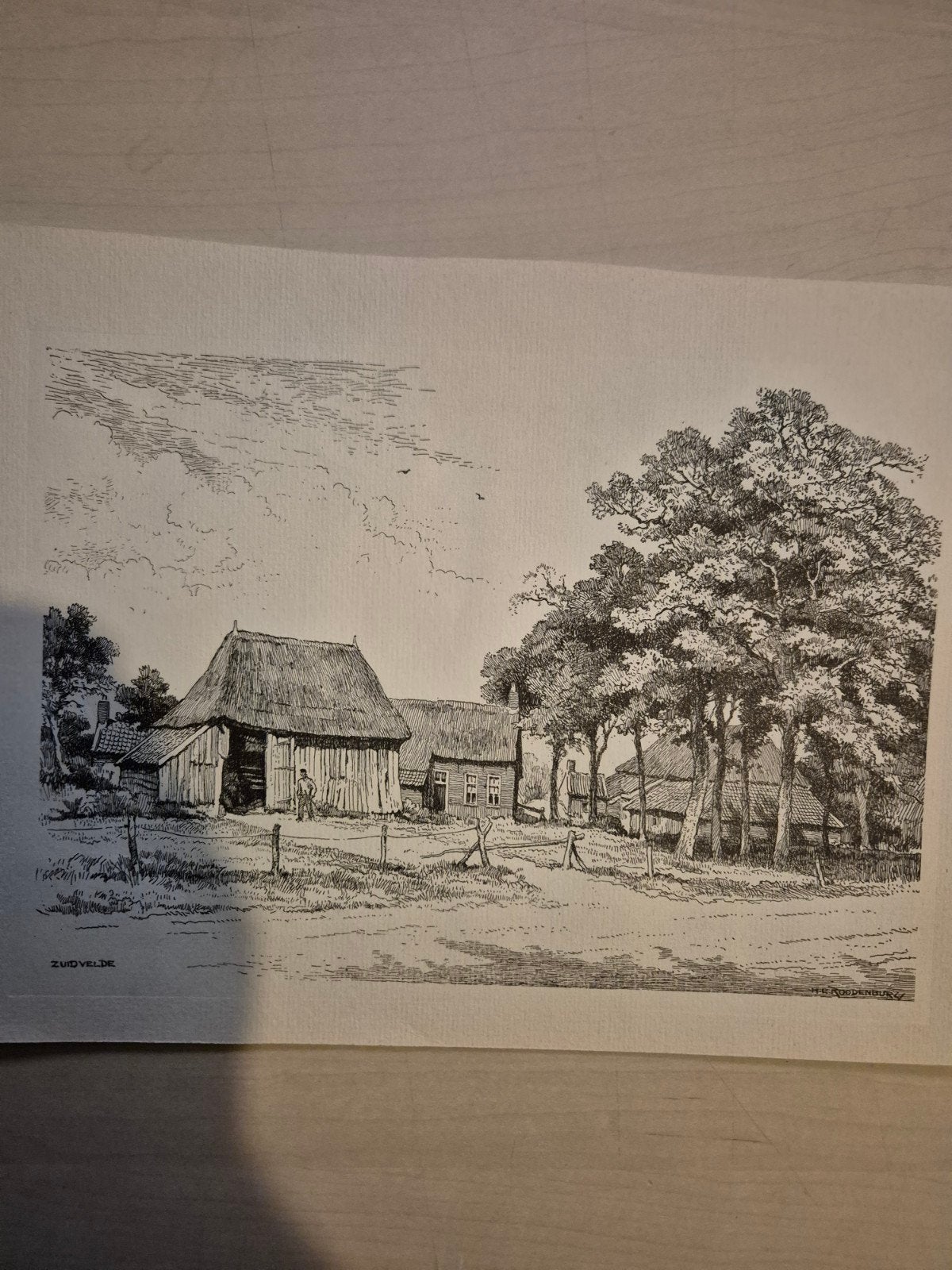 H Roodenburg.Zuidvelde - Boerderijlandschap, Ets, Ophalen, Ets, Gesigneerd, Landschap