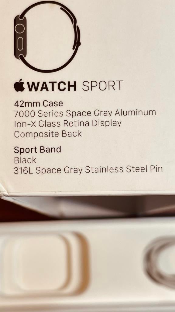 Apple Watch Sport 42mm Space Gray Aluminium Zwart Bandje, Gebruikt, Hartslag, Zwart, IOS