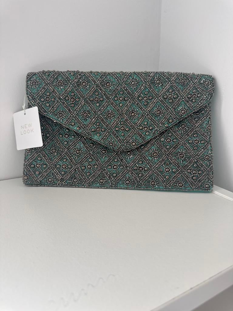 New Look Avondtasje met kralen - Nieuw met kaartje, Ophalen of Verzenden, Nieuw, Grijs, Avondtasje