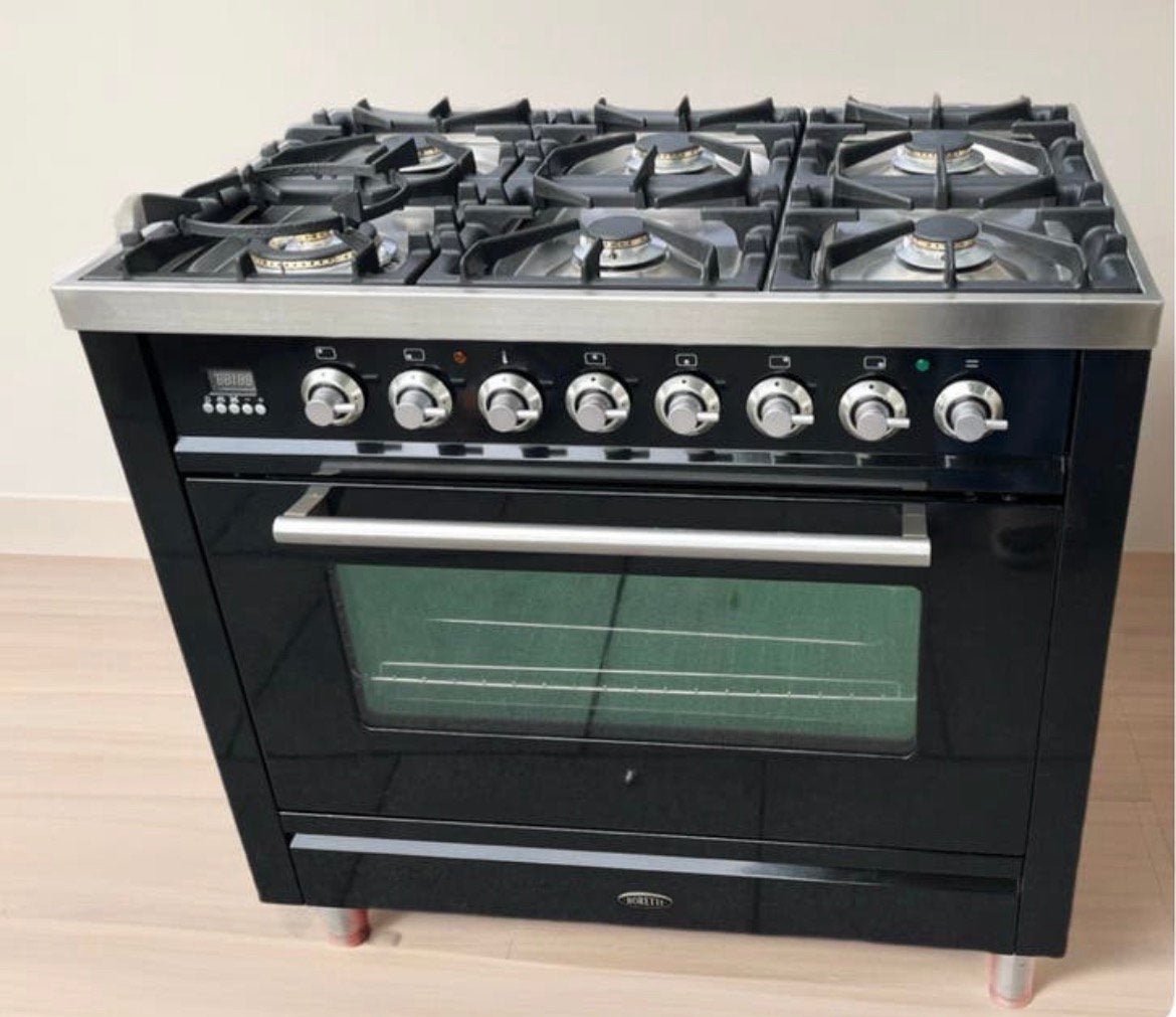 Boretti gasfornuis 6pits met heteluchtoven, Ophalen, Gebruikt, 60 cm of meer, Energieklasse A of zuiniger