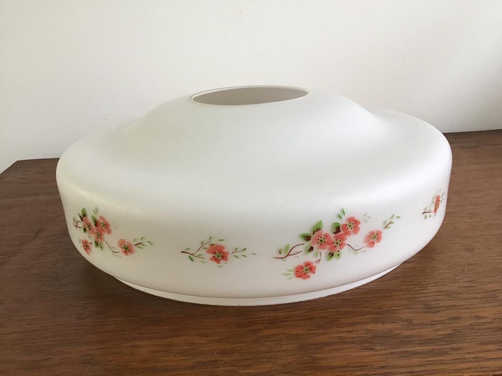 Antieke lampenkap melkglas glas met bloem vintage brocante, Ophalen of Verzenden