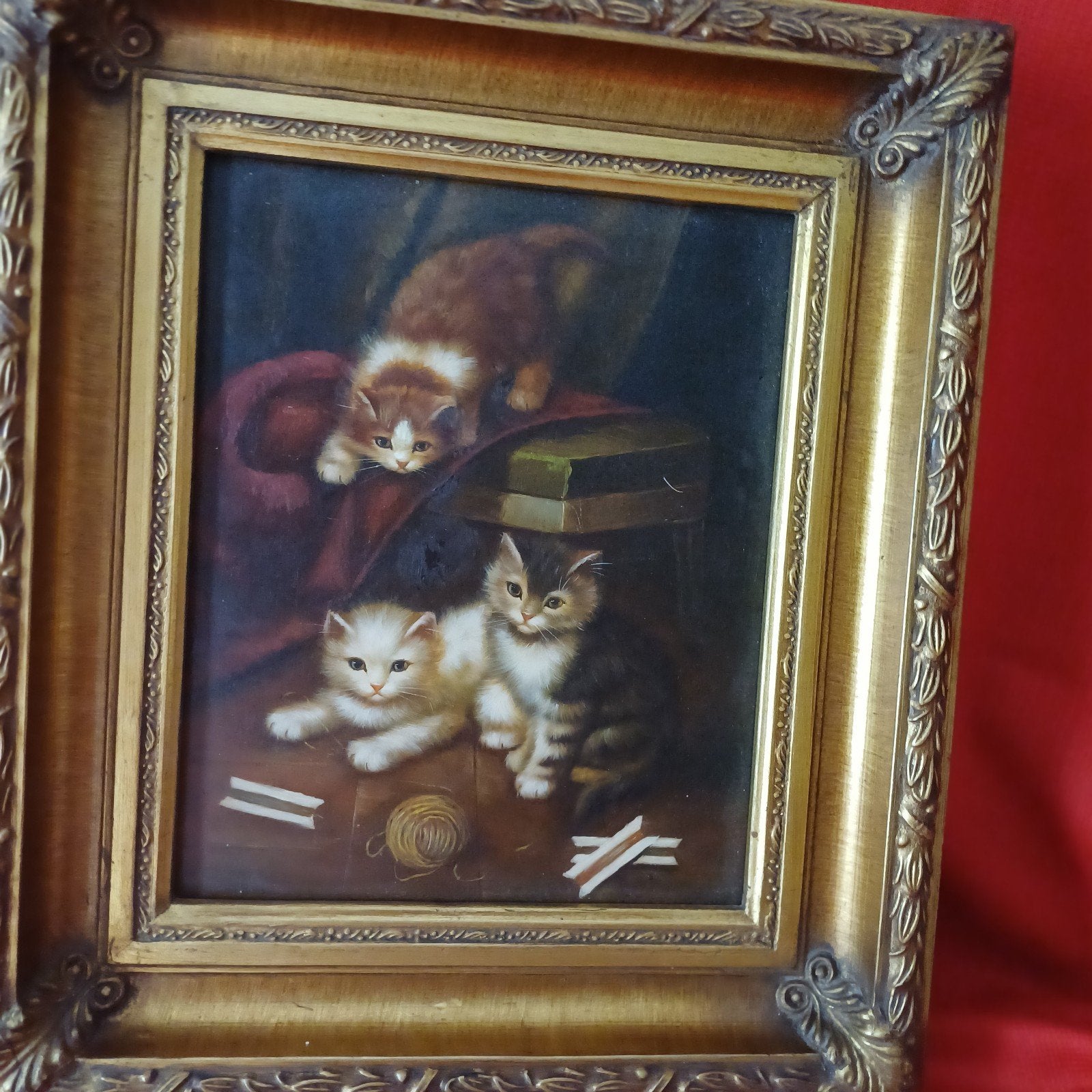Klassiek schilderij met drie schattige kittens, Ophalen, Paneel, Dieren, Olieverf