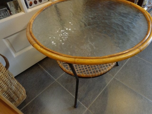 vintage RONDE SALON tafel gebobbel glas, Ophalen