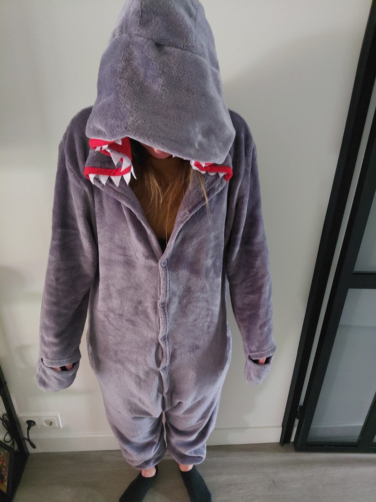 Grijze haaien onesie - Maat S, Overige typen, Ophalen of Verzenden, Zo goed als nieuw, Maat 36 (S)