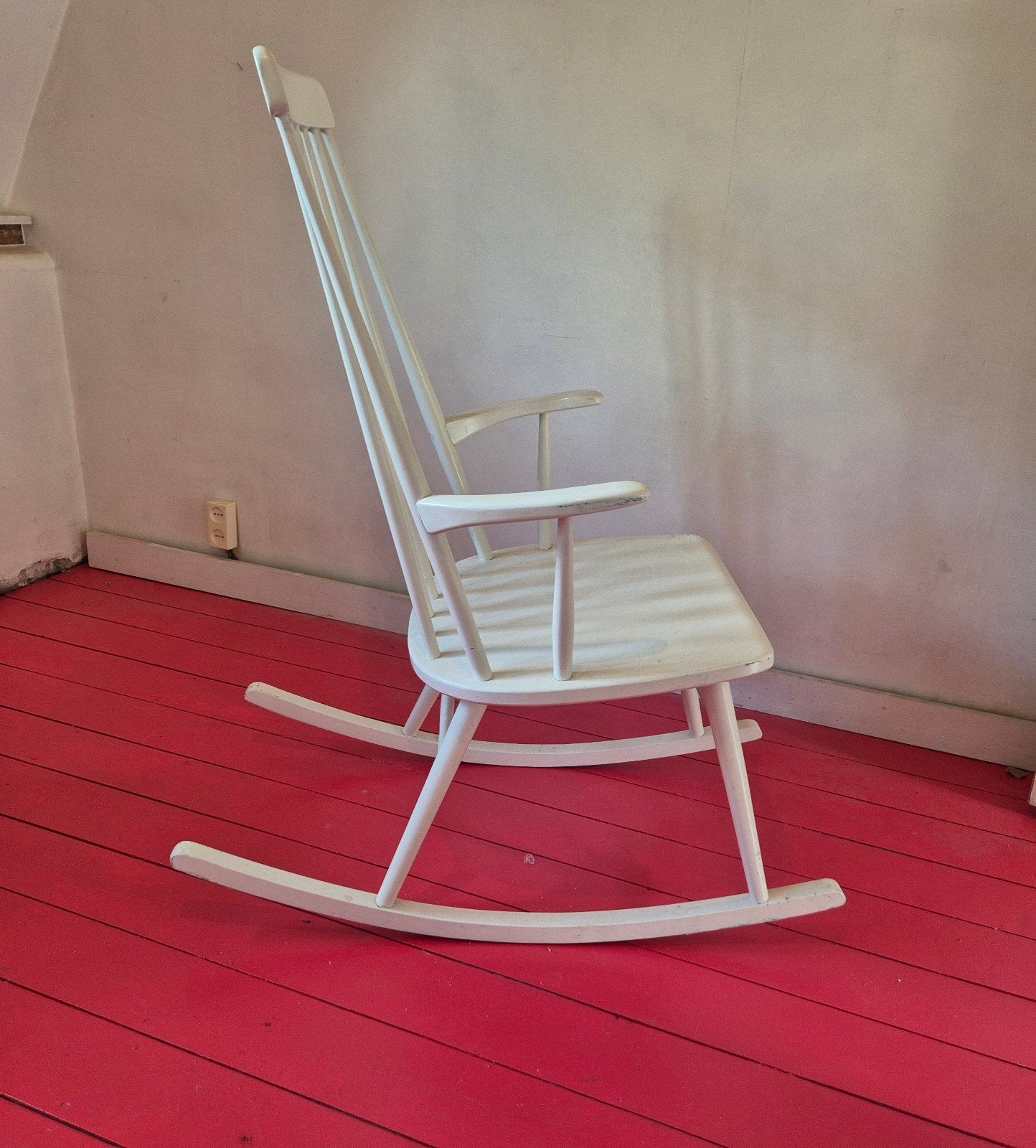 Witte schommelstoel, Huis en Inrichting, Ophalen, Wit, Zo goed als nieuw, Hout