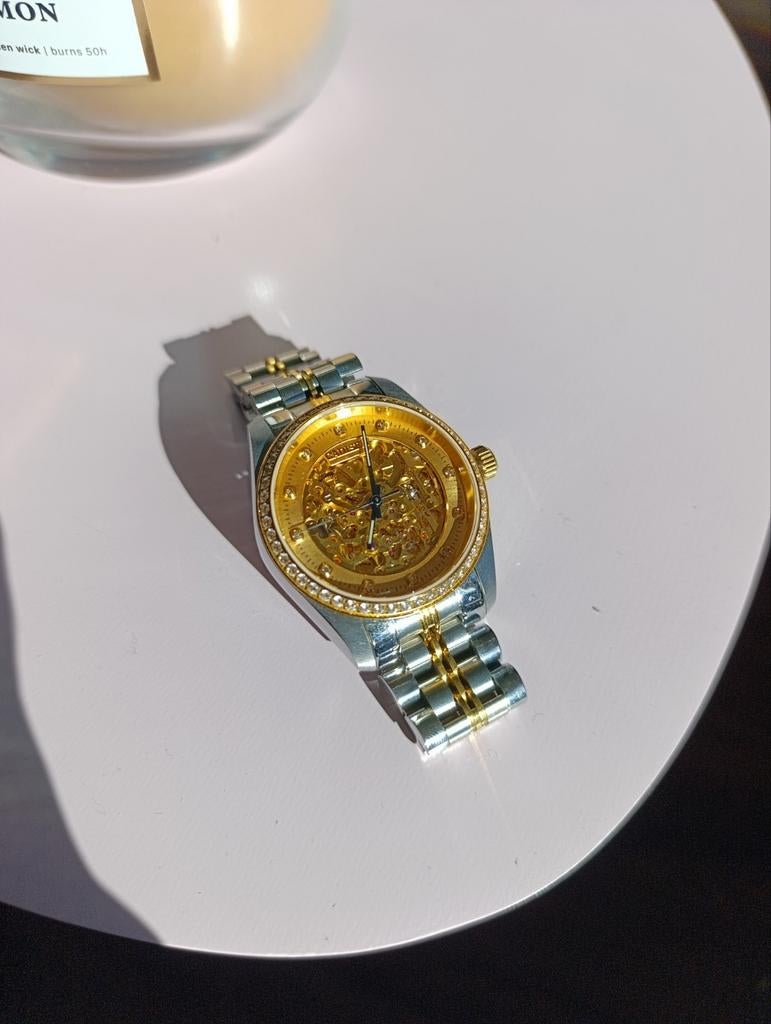 CADISEN Luxury Silver Gold Diamond Watch Men Quartz Stainles, Overige merken, Staal, Polshorloge, Ophalen of Verzenden
