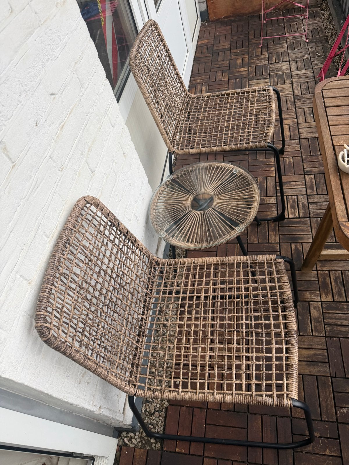 Balkonset Tafel en 2 Stoelen - Zo goed als nieuw, Tuin en Terras, Eettafel, Rotan, Zo goed als nieuw, Tuinset