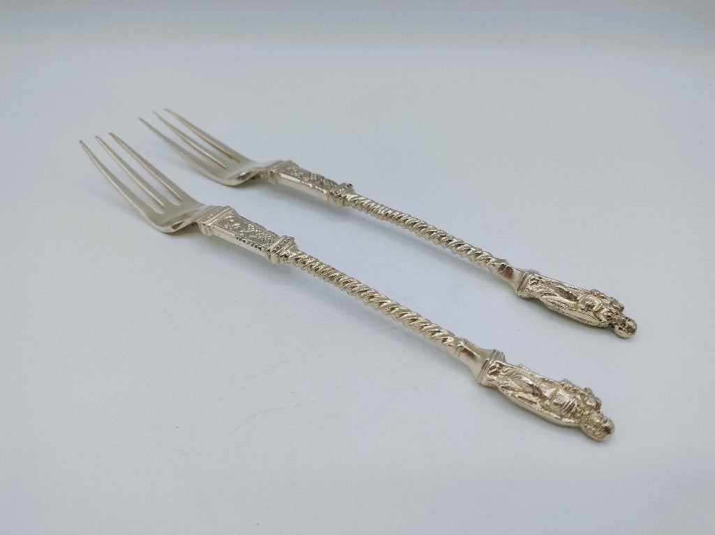 2 Zilveren vorken, apostel Mattheüs, J.H. Helweg, 1870, Antiek en Kunst, Verzenden, Zilver