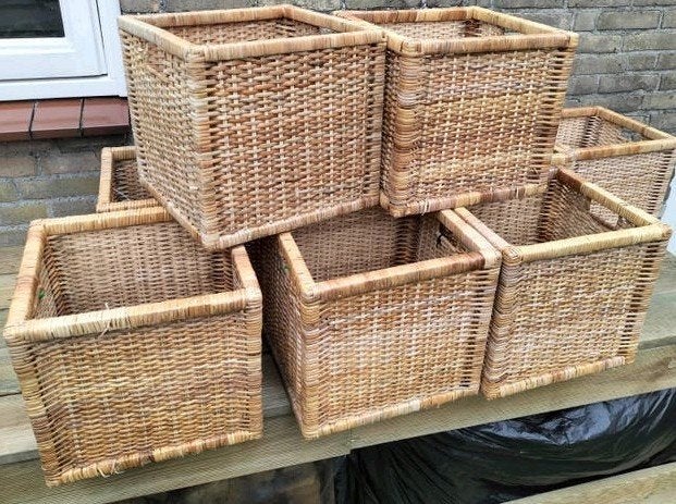 9 rieten manden - perfect voor opbergen, Ophalen, Gebruikt, Mand, Vierkant