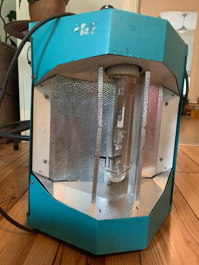 Vintage industriële Philips lamp turquoise, Huis en Inrichting, Gebruikt, 60 watt of meer, E27 (groot), Neutraal wit