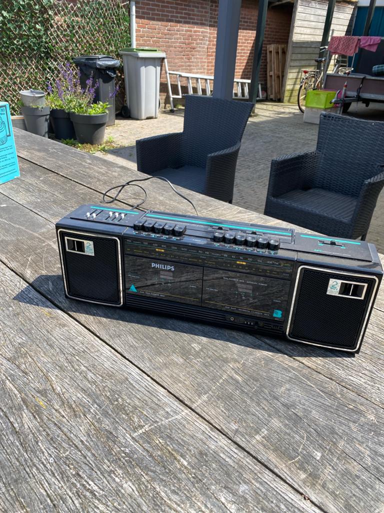 Philips Draagbare Dubbel Cassette Radio - Speed Dubbing, Audio, Tv en Foto, Radio's, Ophalen, Zo goed als nieuw, Radio