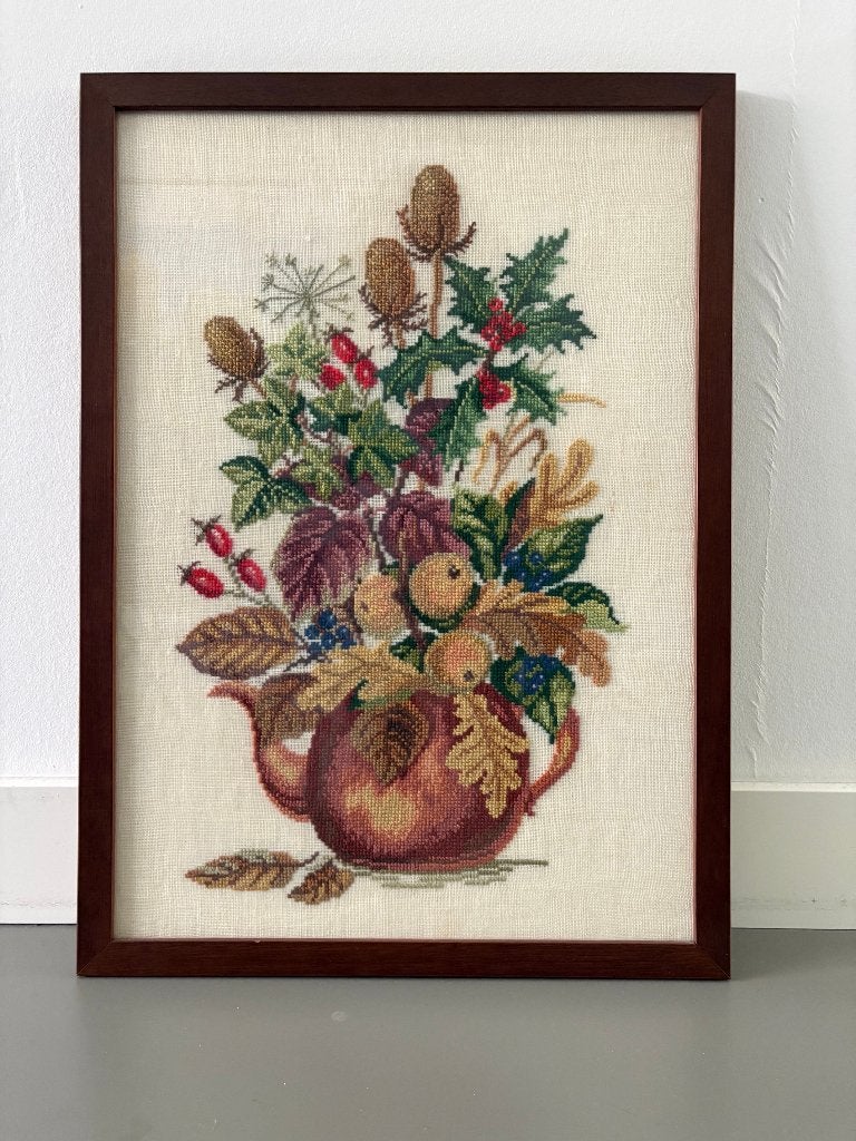 borduurschilderij borduurwerk schilderij herfst vaas takken, Ophalen, Gebruikt, Handborduren, Overige typen