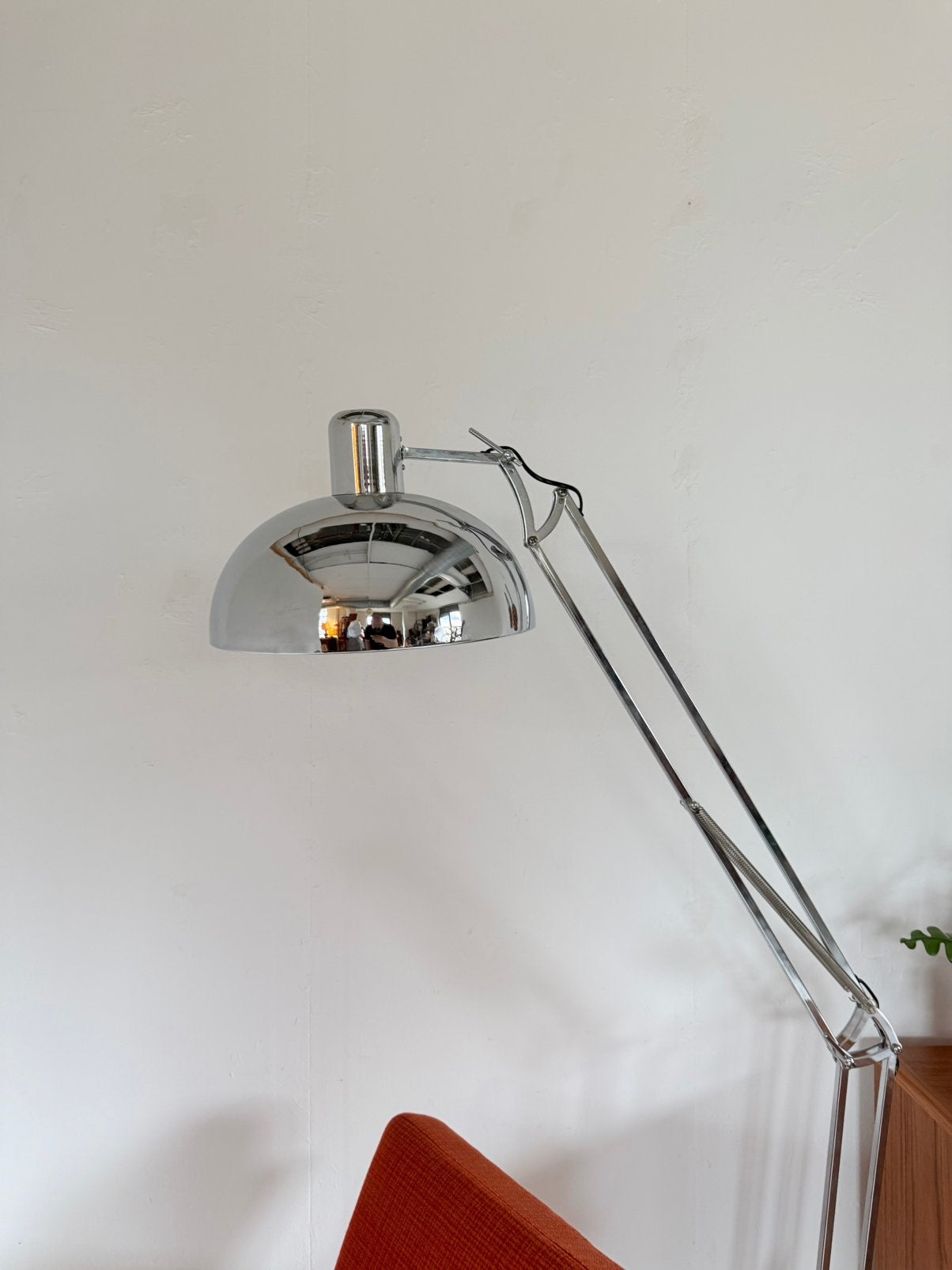 Vintage verstelbare chromen architectenlamp ‘80, Kunststof, Vintage retro buisframe design rotan webbing papercord deens, Zo goed als nieuw