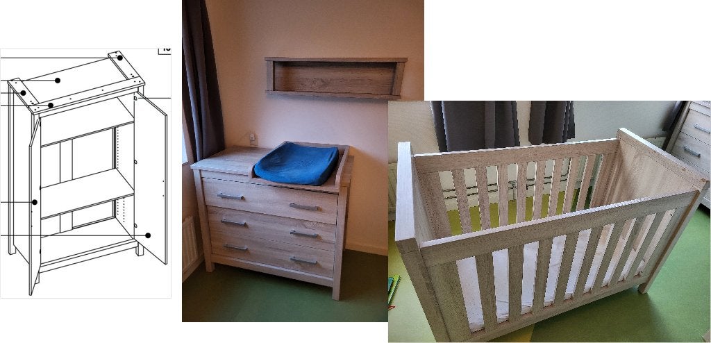 Kinderkamer: ledikant + commode + kast + Wandrek, Kinderen en Baby's, Kinderkamer | Complete kinderkamers, Ophalen, Gebruikt, Jongetje of Meisje