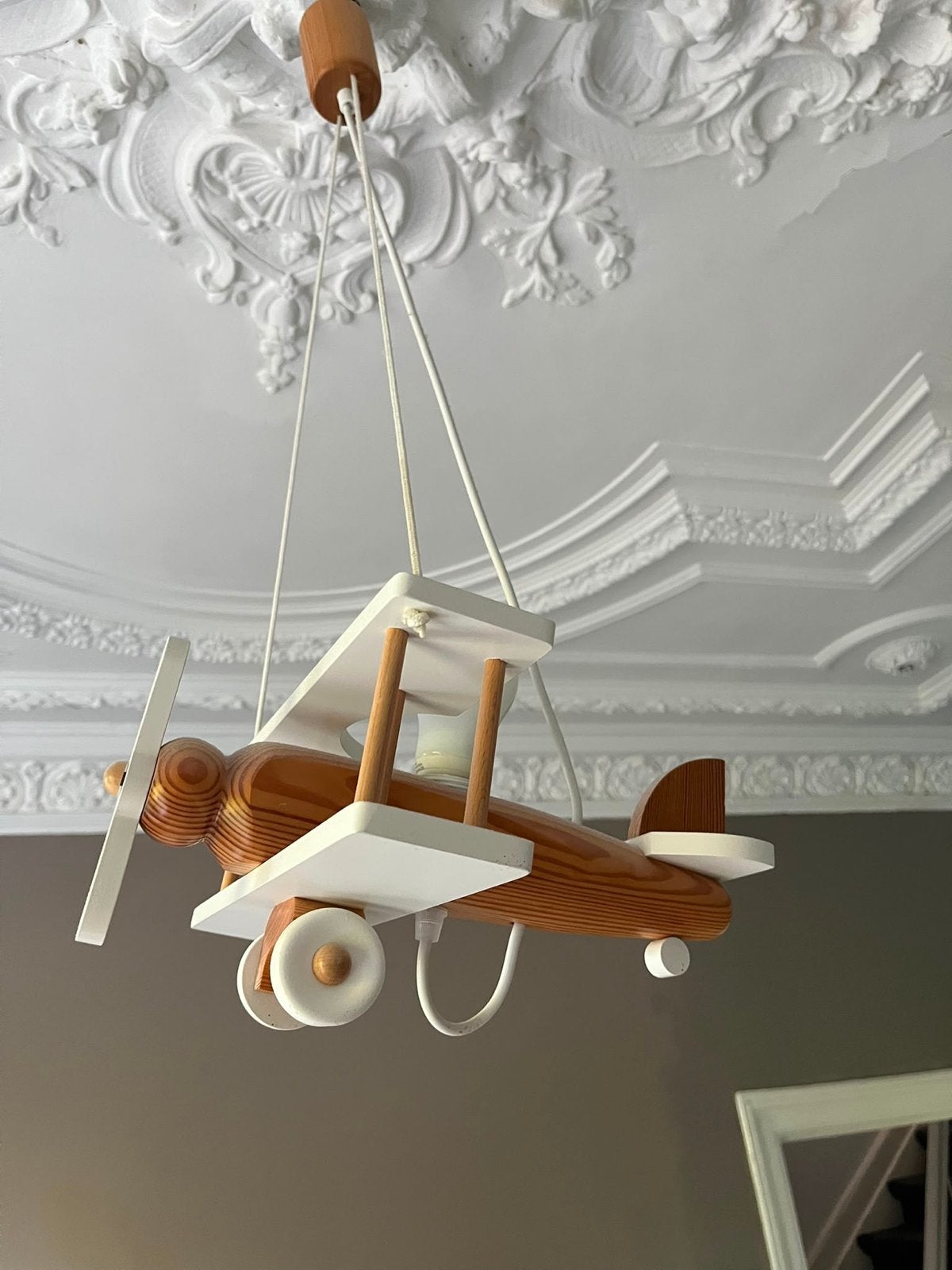Houten vliegtuig hanglamp voor kinderkamer, Ophalen, Gebruikt, Hout, E27 (groot)