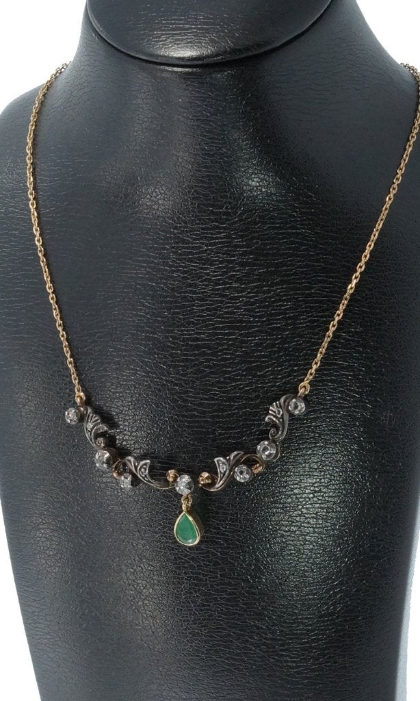 Smaragd diamanten antieke 14k gouden ketting en hanger dames, Verzenden, Goud, Ketting, Met edelsteen