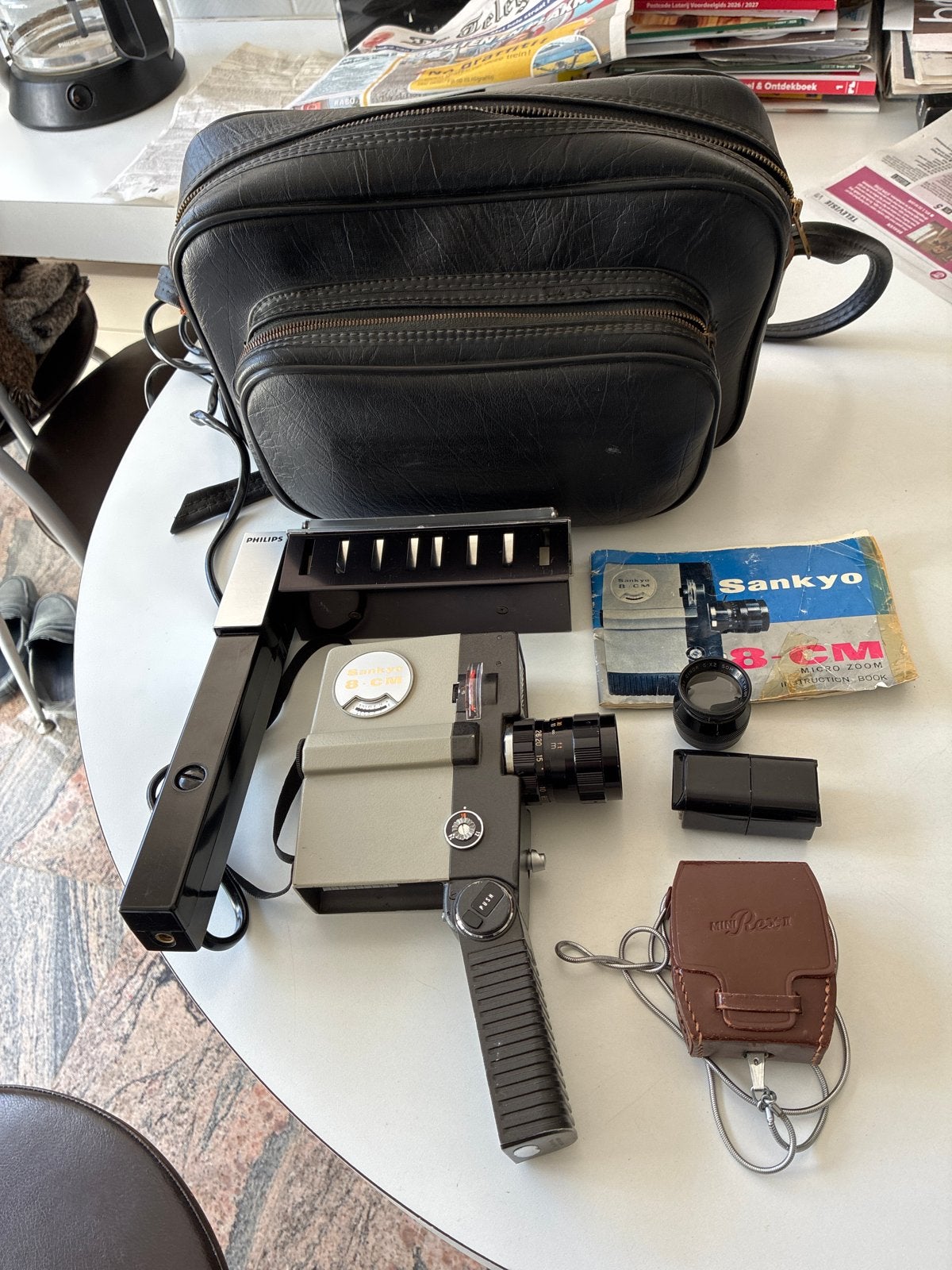 Vintage Sankyo 8-CM Micro Zoom 8mm filmcamera met tas, Ophalen of Verzenden, 8mm, Camera