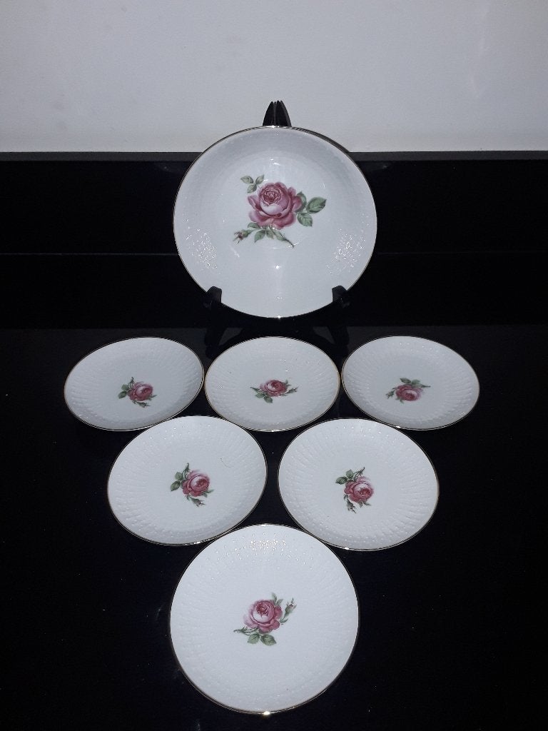 Furstenberg chique 6pers serveerstel met rose pioenroos, Overige merken, Verzenden, Overige stijlen, Aardewerk