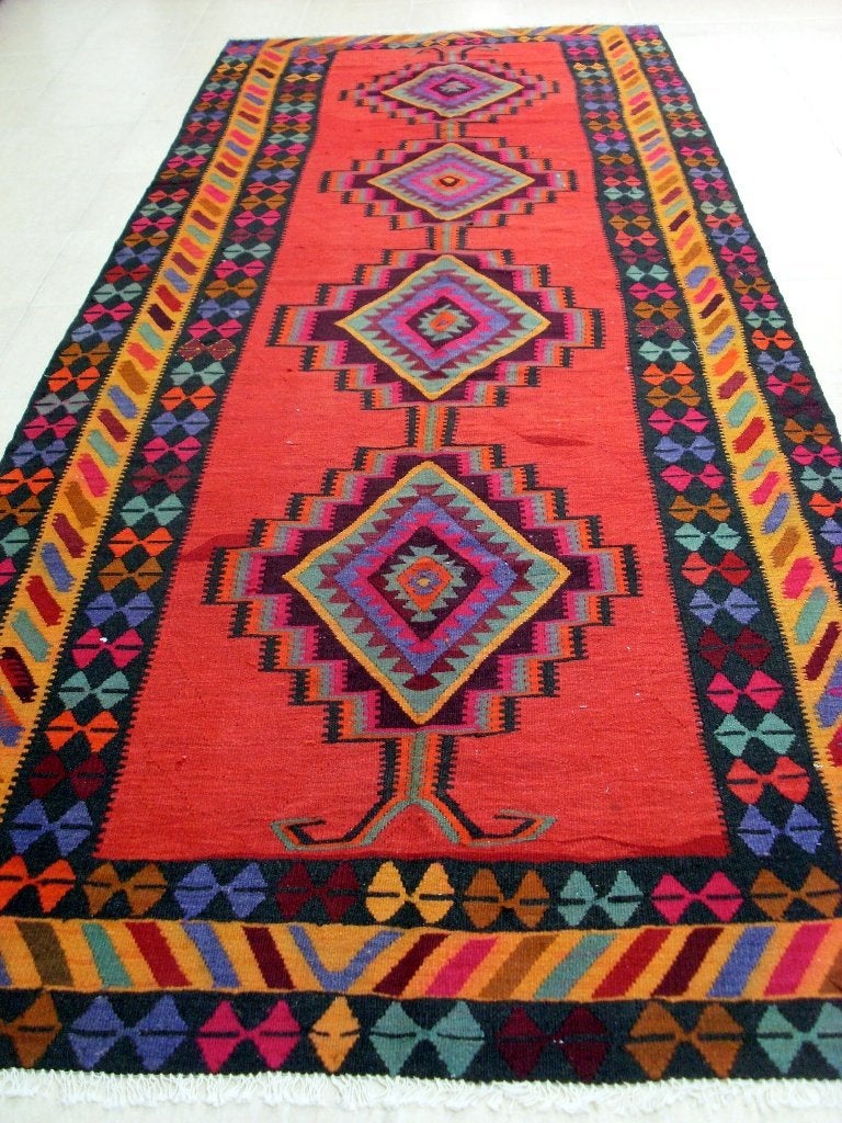 Quba Kelim 388 x 156/kleed/Perzische tapijt/wandkleed/Loper, Www.simatapijten.nl, 150 tot 200 cm, Ophalen of Verzenden, Info@simatapijten.nl