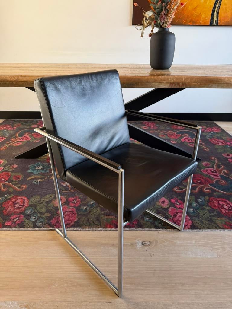 6 Harvink Comma leren stoelen, Zwart, Leer, Ophalen of Verzenden, Zo goed als nieuw