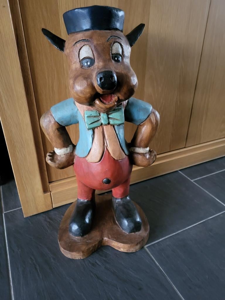 Vintage houten beeld van een varken in kostuum, Ophalen of Verzenden