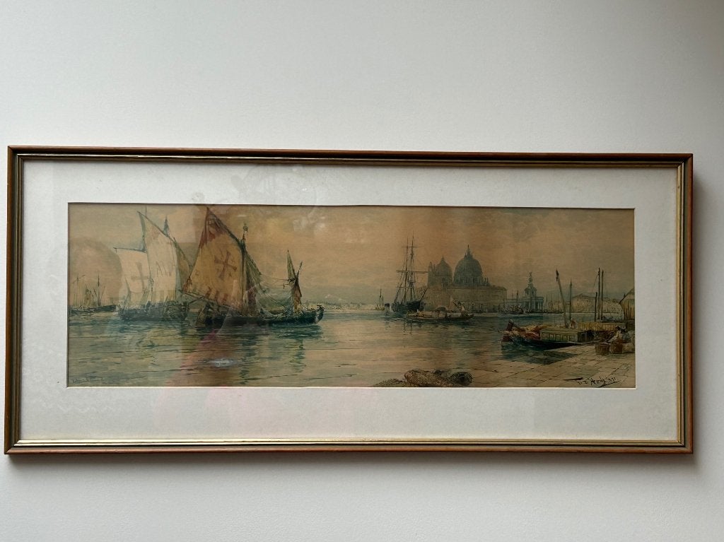 Schilderij Venetie T.B. Hardy 19e eeuw, Antiek en Kunst, Ophalen, Realistisch, Landschap, Aquarel