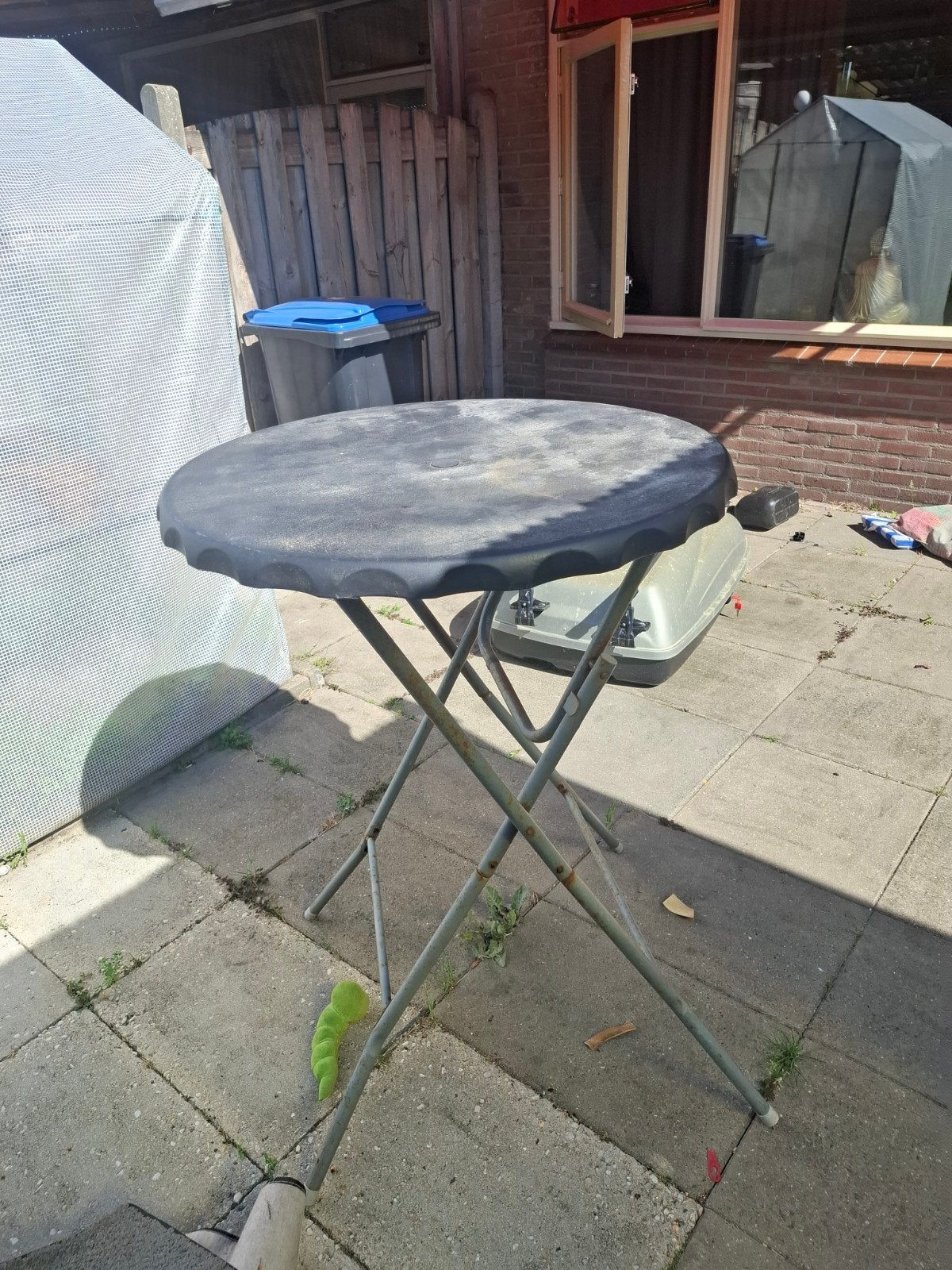 Opvouwbare tuintafel, rond, gebruikt, Tuin en Terras, Tuintafels, Ophalen of Verzenden