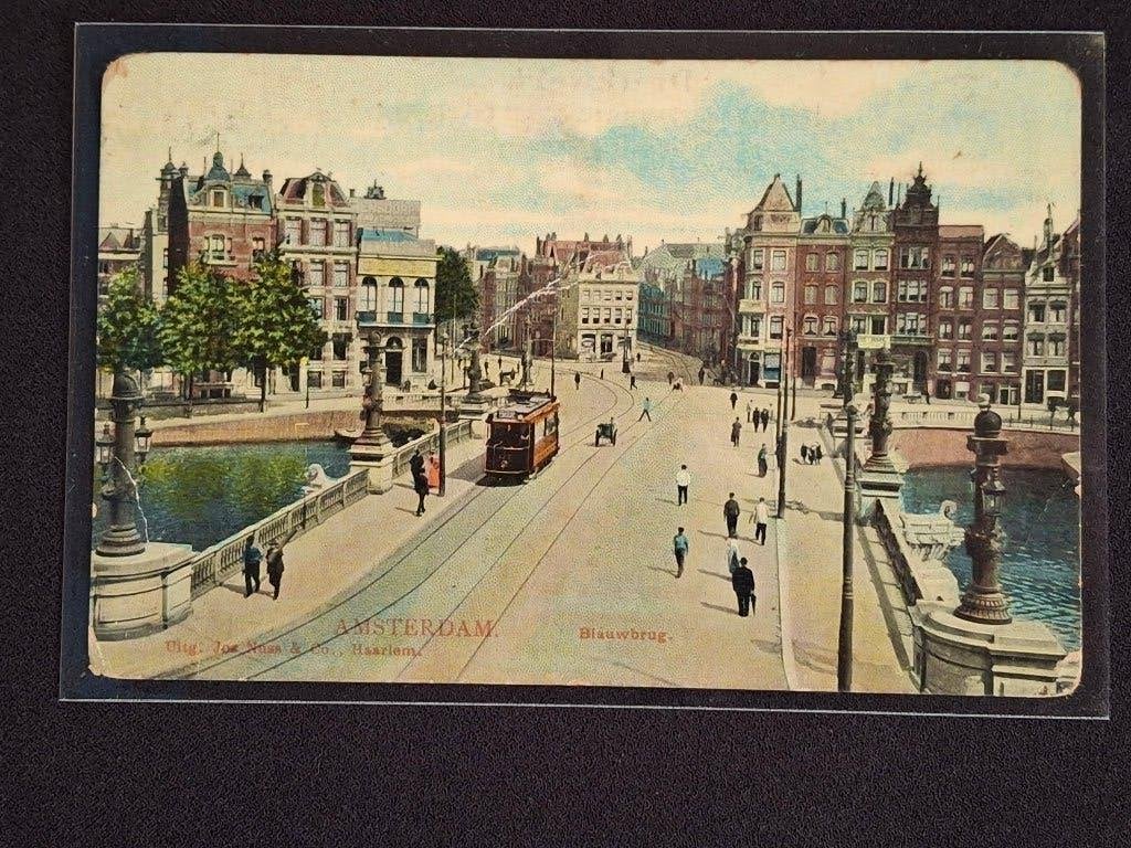 Amsterdam Blauwbrug - Antieke briefkaart uit 1912, Ophalen of Verzenden, Voor 1920, Gelopen, Noord-Holland