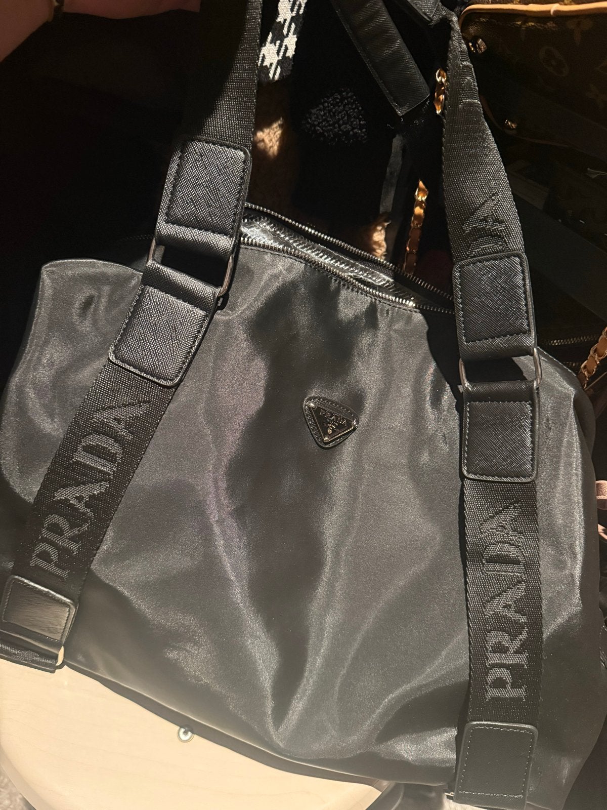Prada- Zwart nylon met logo band, Sieraden, Tassen en Uiterlijk, Tassen | Damestassen, Ophalen of Verzenden, Zo goed als nieuw