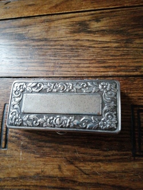 Antieke Gillette scheermesje in verzilverde doos, Verzamelen, Ophalen of Verzenden, Gebruikt
