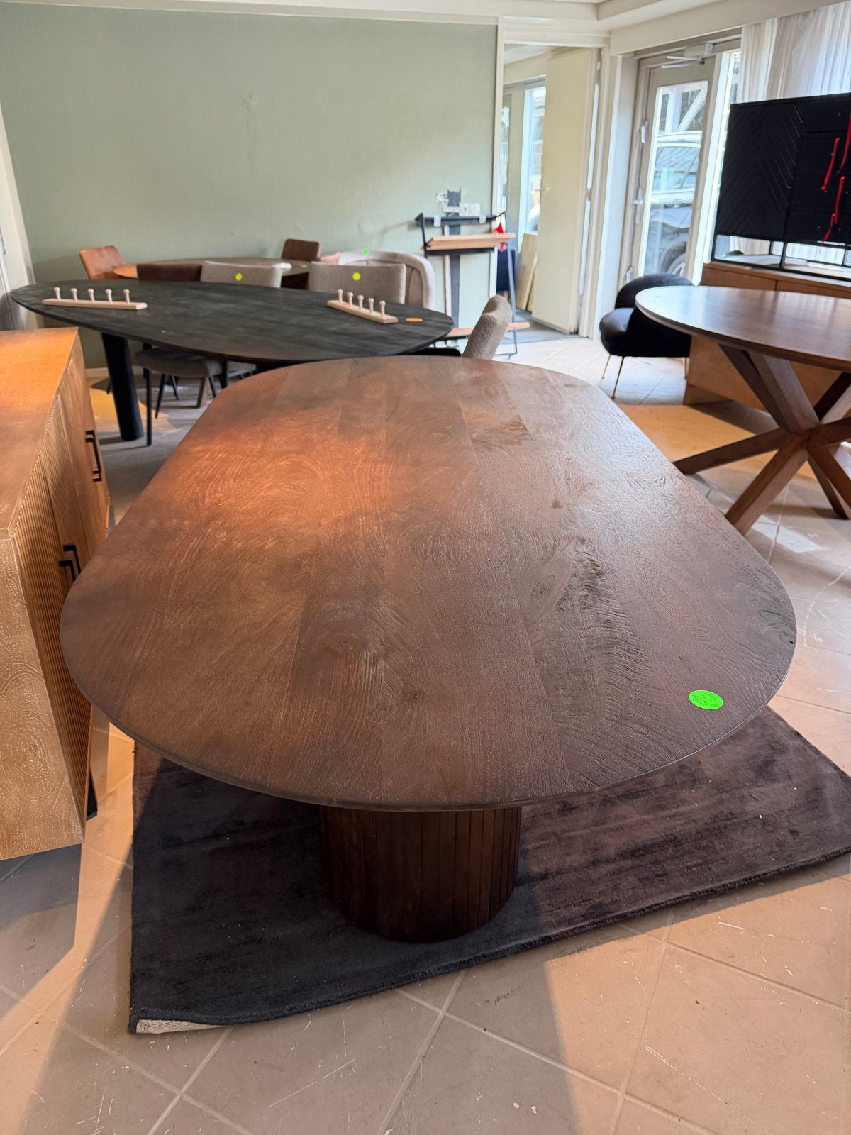 Japandi Deens Ovale Eettafel Mangohout Walnoot B-keus, Ophalen, Nieuw, 50 tot 100 cm, Overige houtsoorten